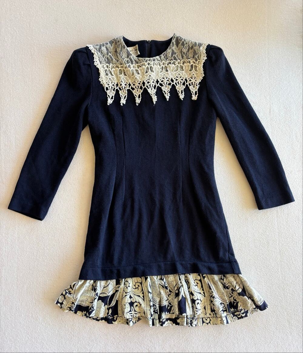 Vintage 1980s Jeffrey & Dara by Linda Hutley Dress Women’s Size 7/8 Lace Cottage